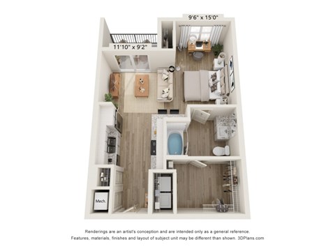 a 3 bedroom floor plan with a bedroom and a living room